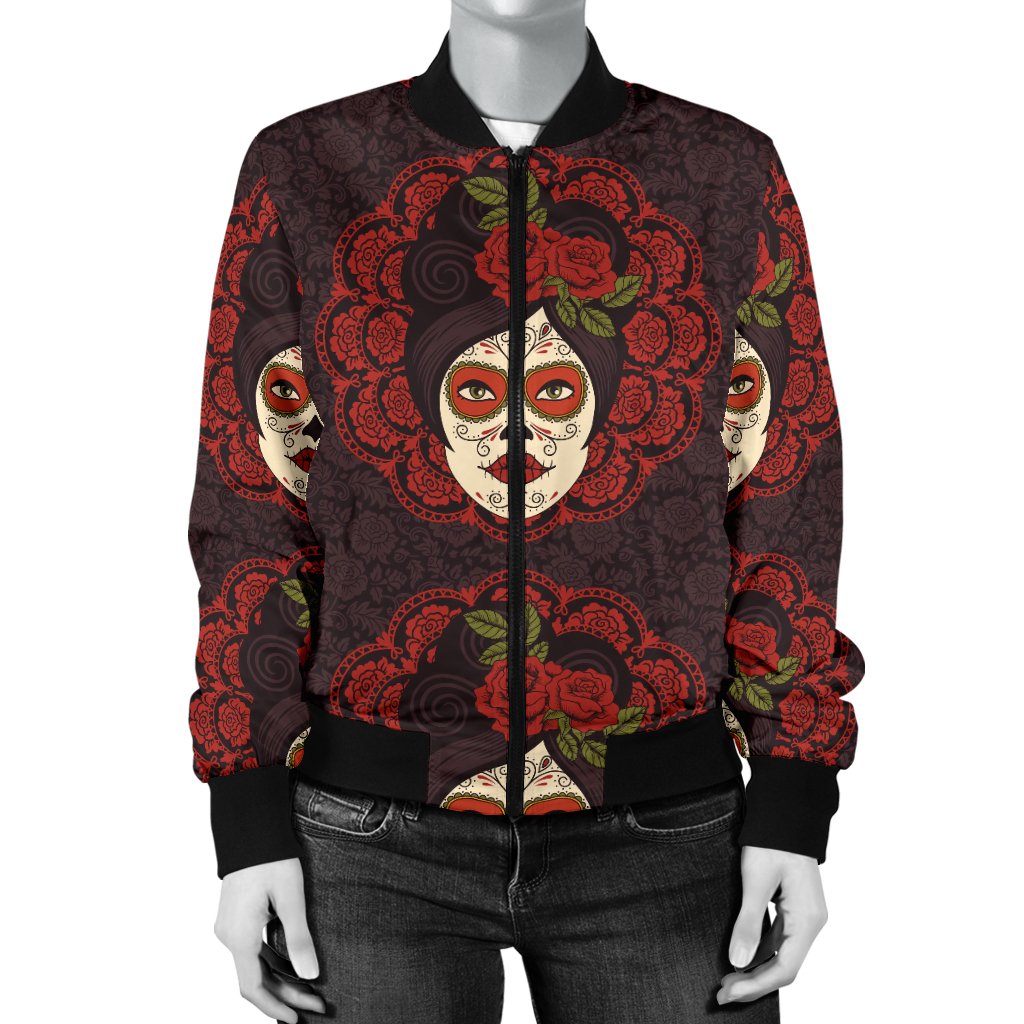 Day of The Dead Mexican Girl Women Casual Bomber Jacket