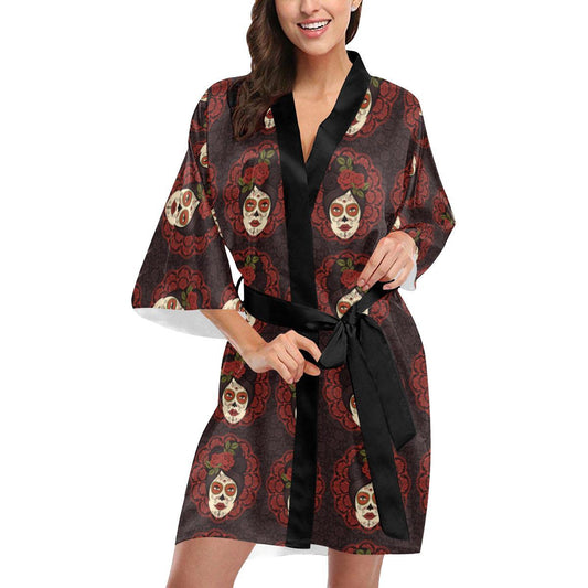 Day of the Dead Mexican Girl Women Short Kimono Robe
