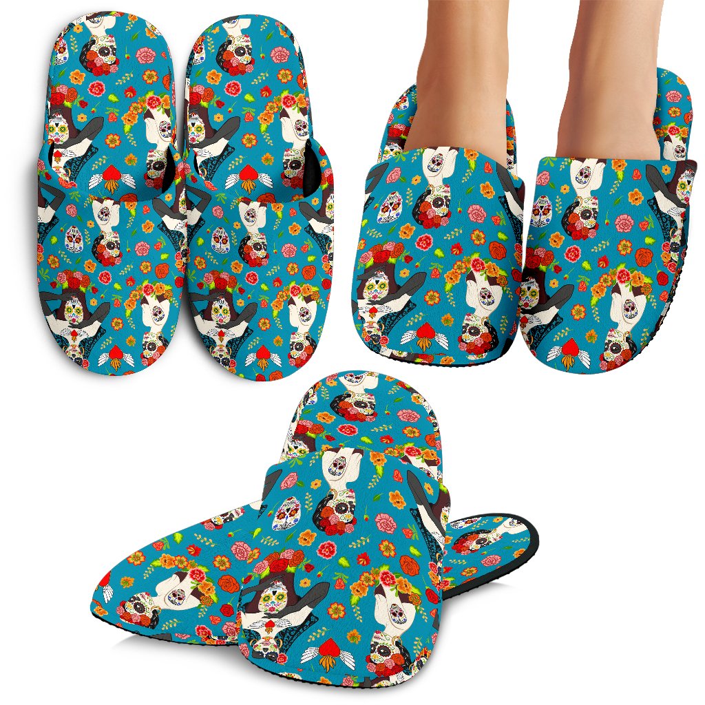 Day of the Dead Old School Girl Design House Slippers