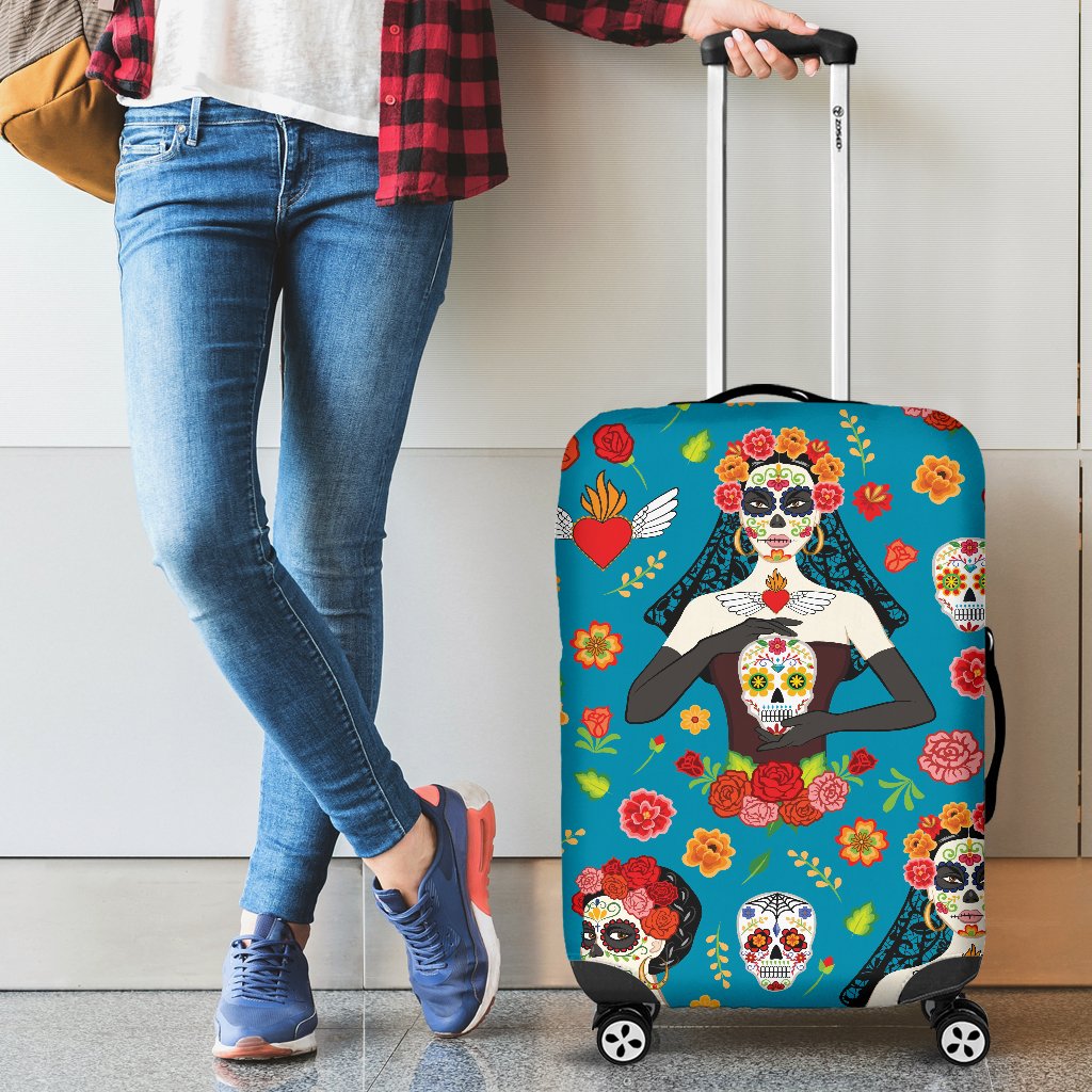 Day Of The Dead Old School Girl Design Luggage Cover Protector