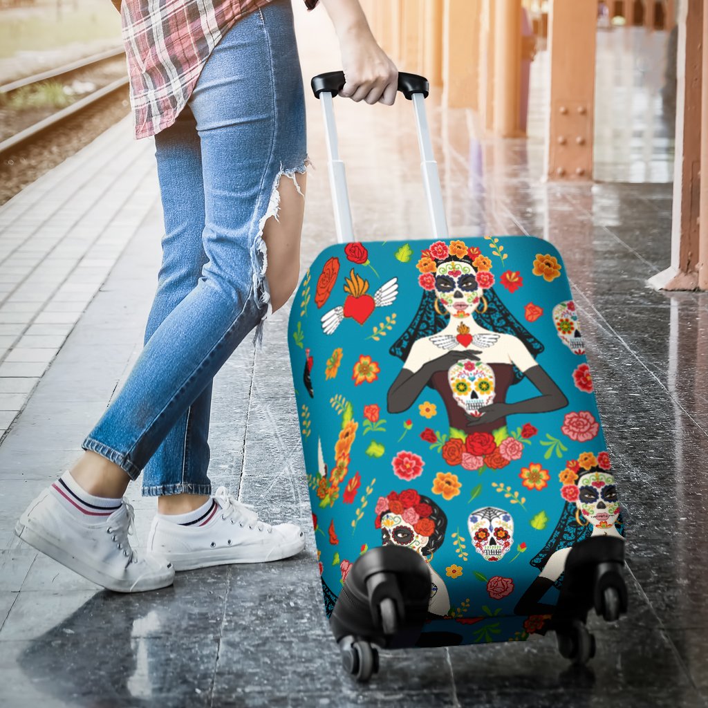 Day Of The Dead Old School Girl Design Luggage Cover Protector
