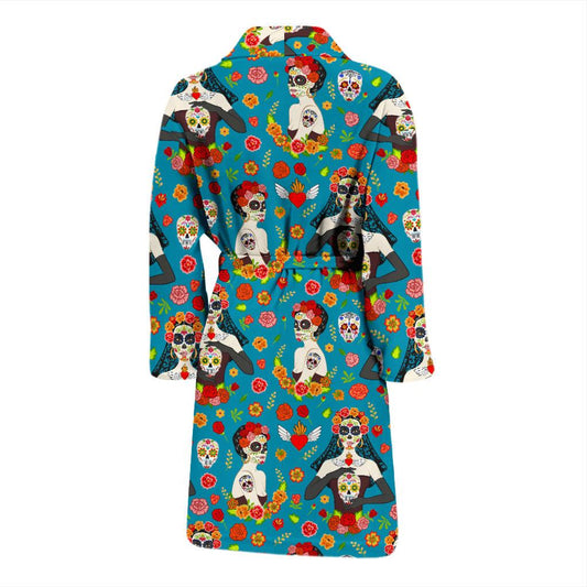 Day of the Dead Old School Girl Design Men Bath Robe-JTAMIGO.COM