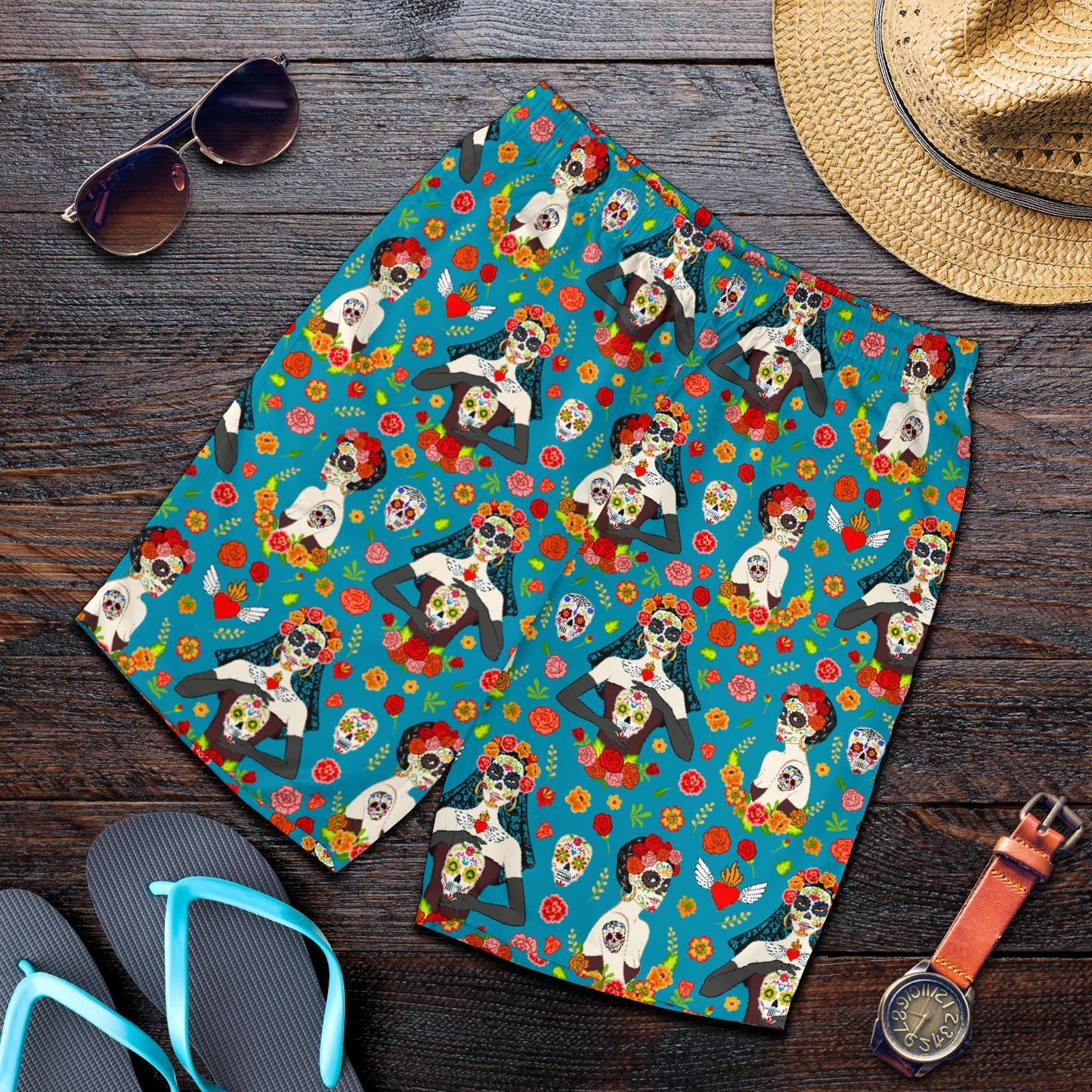 Day of the Dead Old School Girl Design Mens Shorts-JTAMIGO.COM