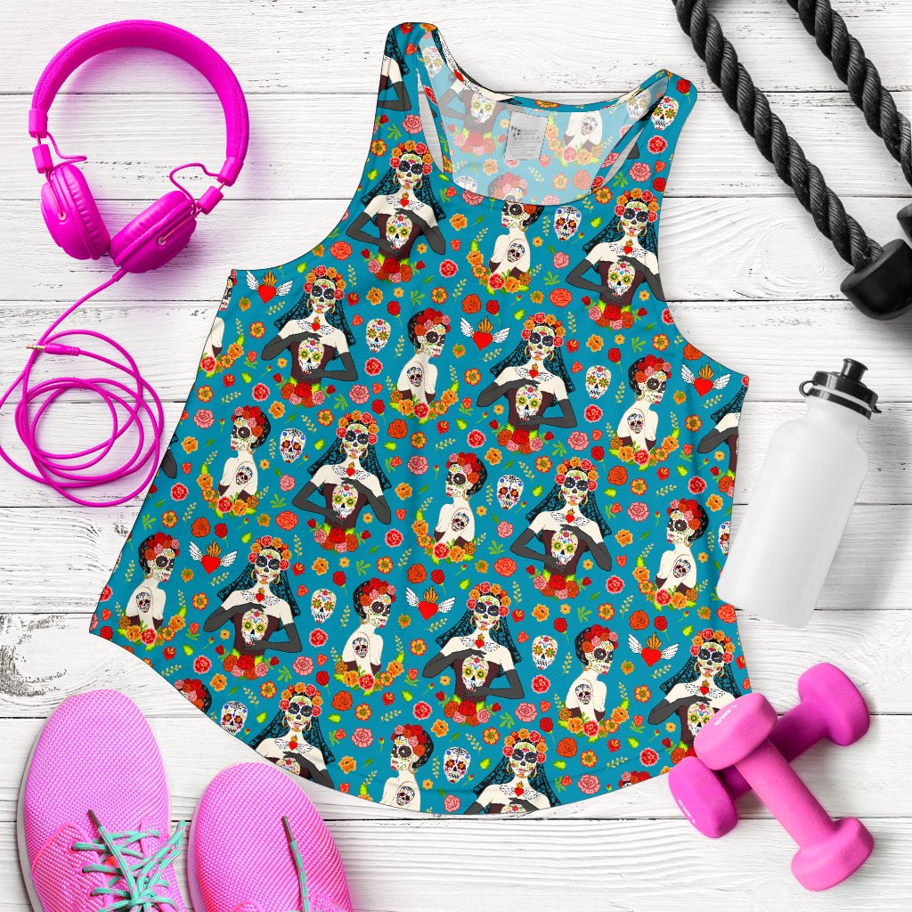 Day of the Dead Old School Girl Design Women Racerback Tank Top