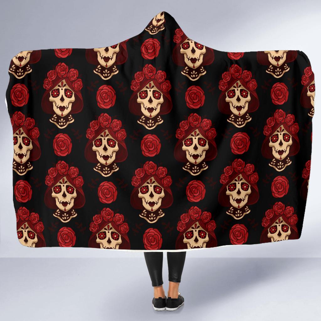 Day of the Dead Skull Girl Pattern Hooded Blanket-JTAMIGO.COM