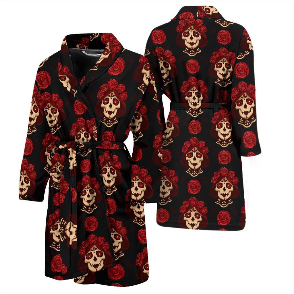 Day of the Dead Skull Girl Pattern Men Bath Robe-JTAMIGO.COM