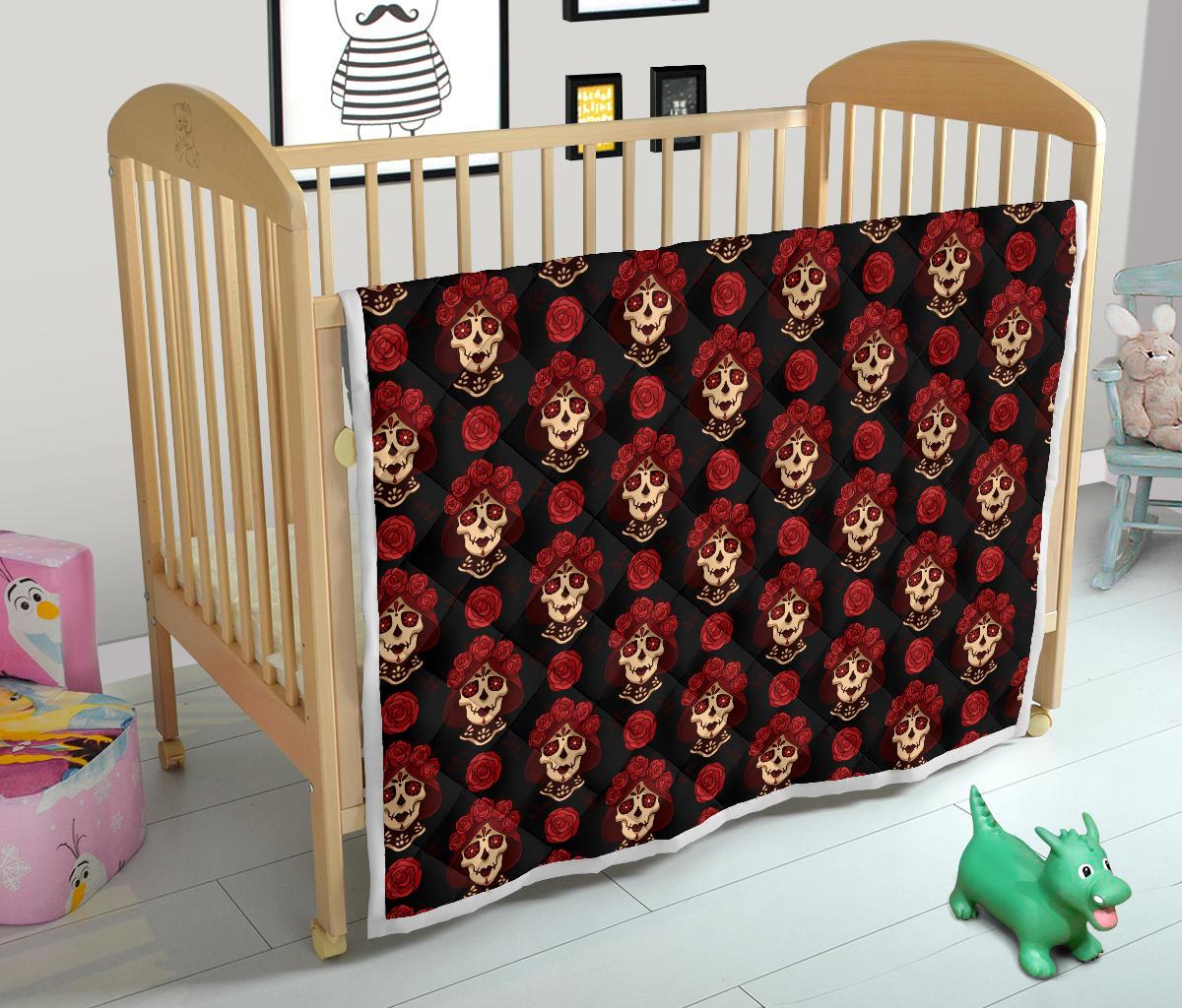 Day of the Dead Skull Girl Pattern Premium Quilt-JTAMIGO.COM