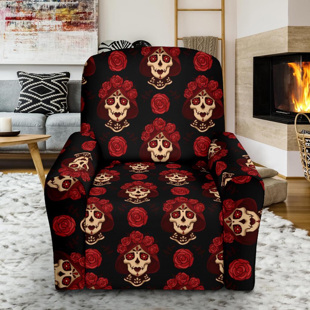 Day of the Dead Skull Girl Pattern Single Sofa Slipcover -JTAMIGO.COM
