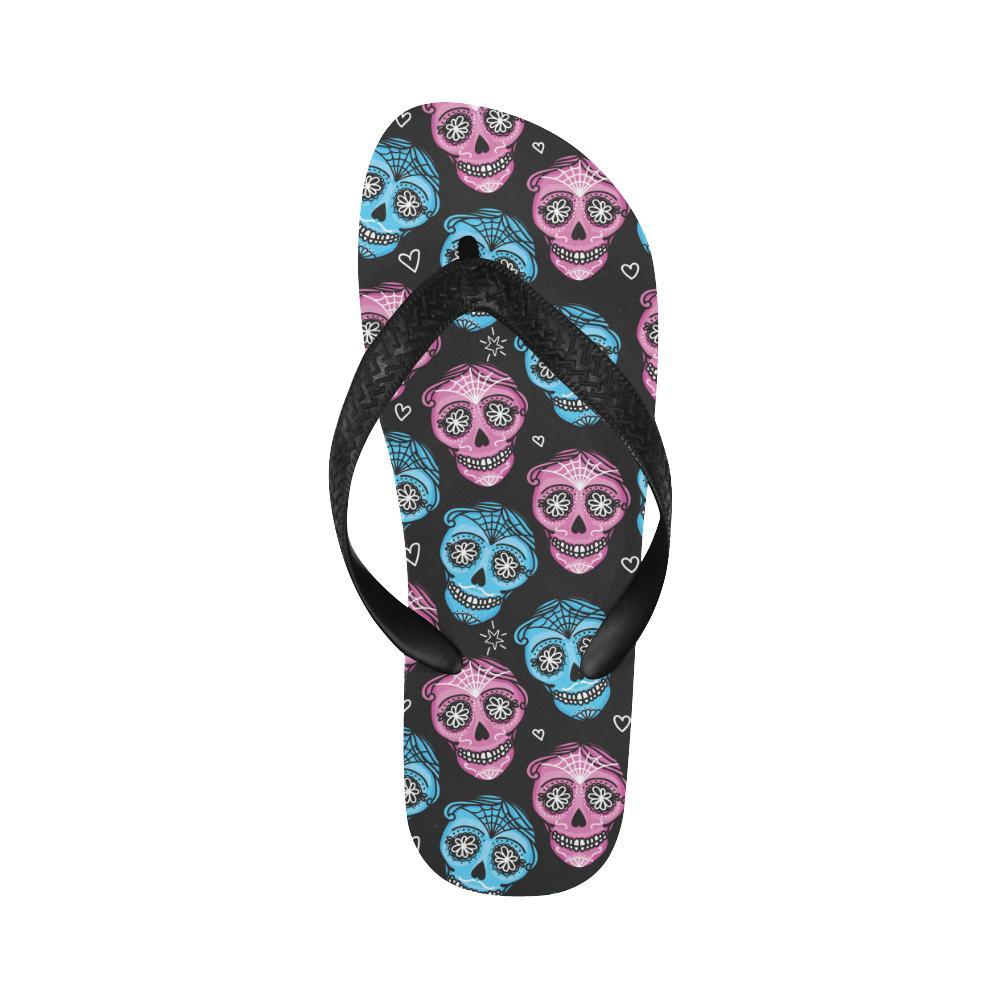 Day of the Dead Skull Print Pattern Flip Flops-JTAMIGO.COM