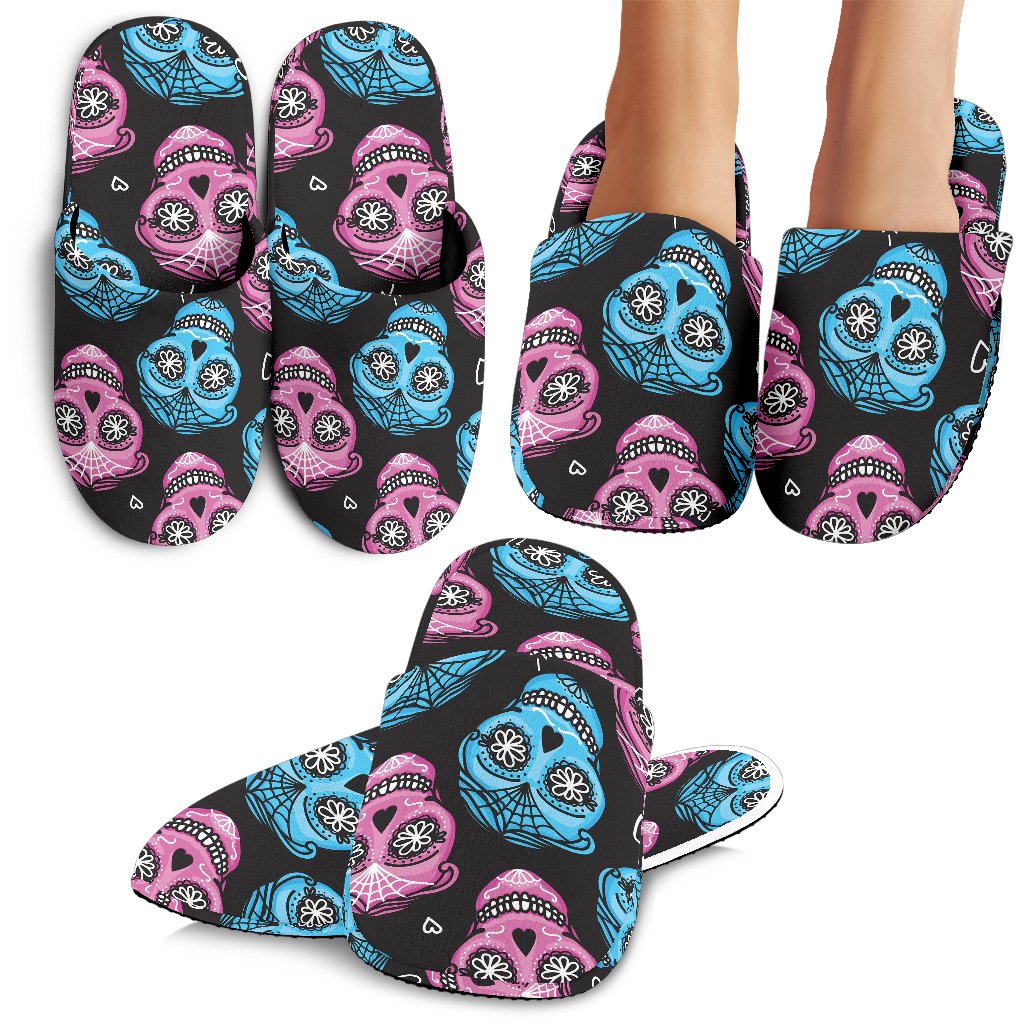 Day of the Dead Skull Print Pattern House Slippers