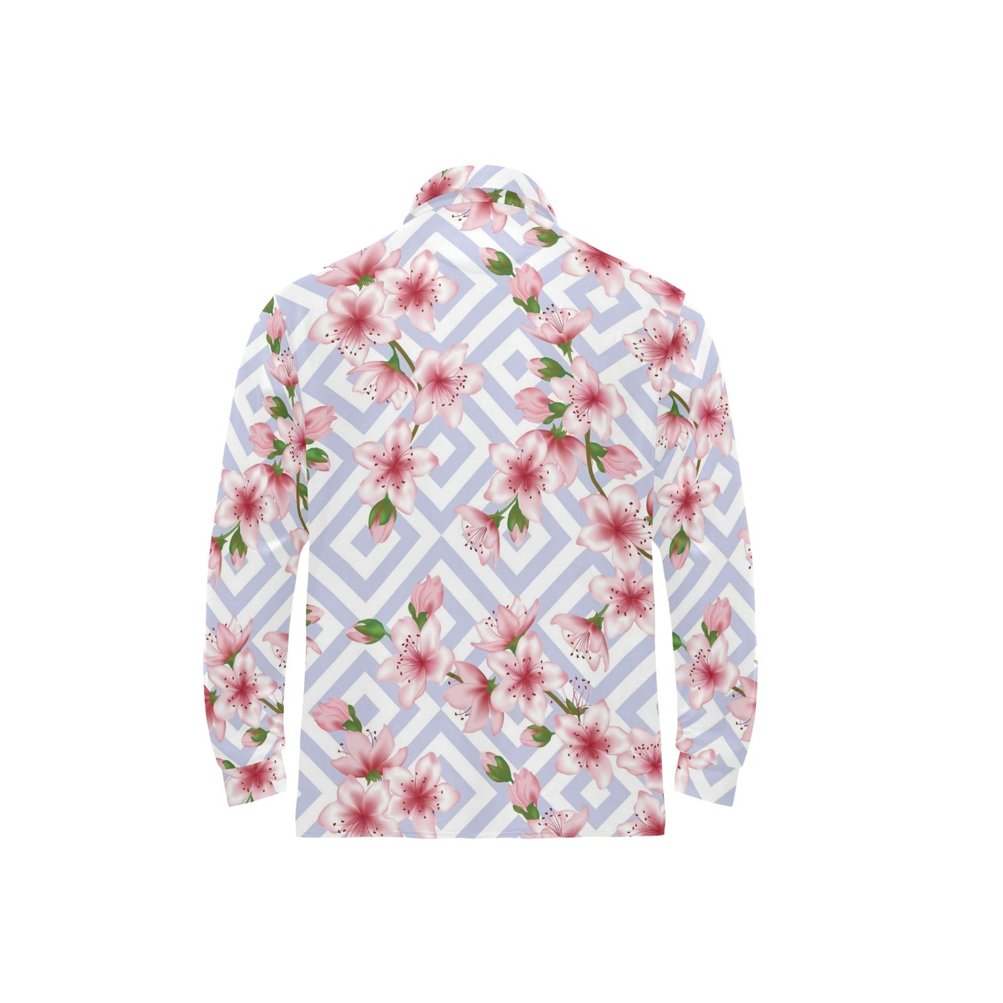 Cherry Blossom Pattern Print Design CB07 Long Sleeve Polo Shirt For Men's