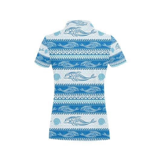 Dolphin Tribal Print Pattern Women's Polo Shirt