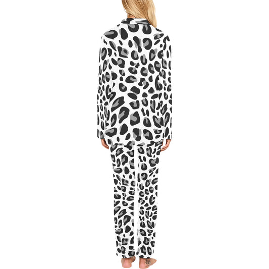 Snow Leopard Skin Print Women's Long Pajama Set