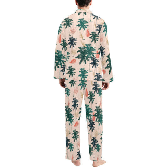 Palm Tree Pattern Print Design PT014 Men's Long Pajama Set