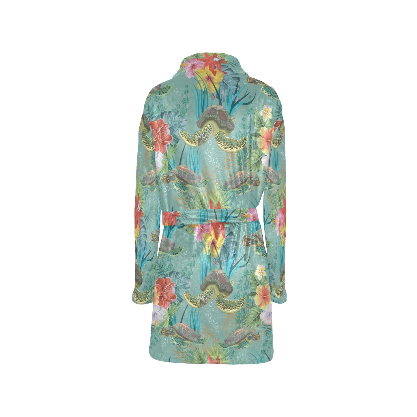 Sea Turtle Pattern Print Design T012 Women's Fleece Robe