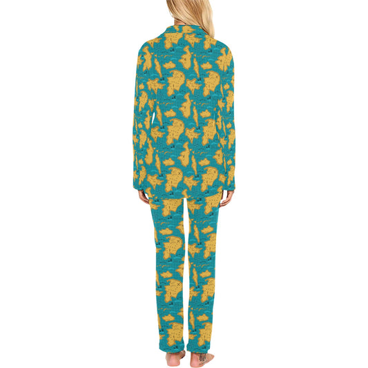 World Map Print Design LKS301 Women's Long Pajama Set