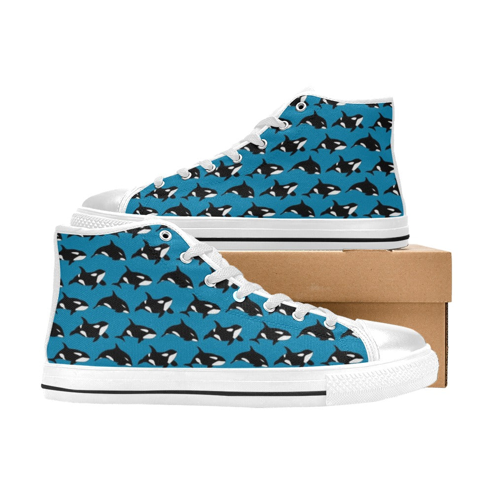 Whale Print Design LKS304 Men's High Top Canvas Shoes