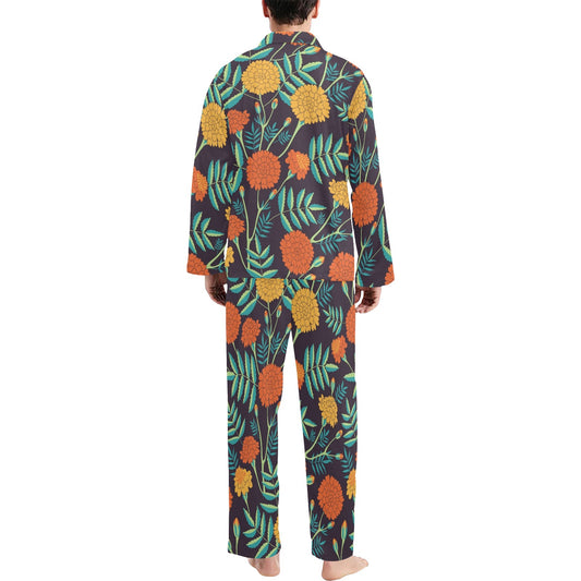 Marigold Pattern Print Design MR01 Men's Long Pajama Set