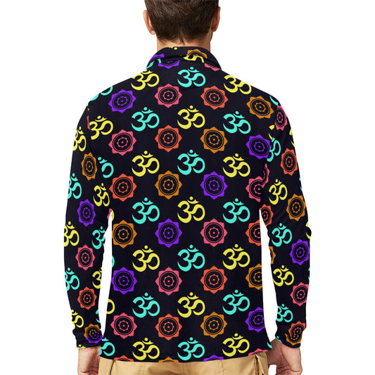 Chakra OM Print Pattern Long Sleeve Polo Shirt For Men's