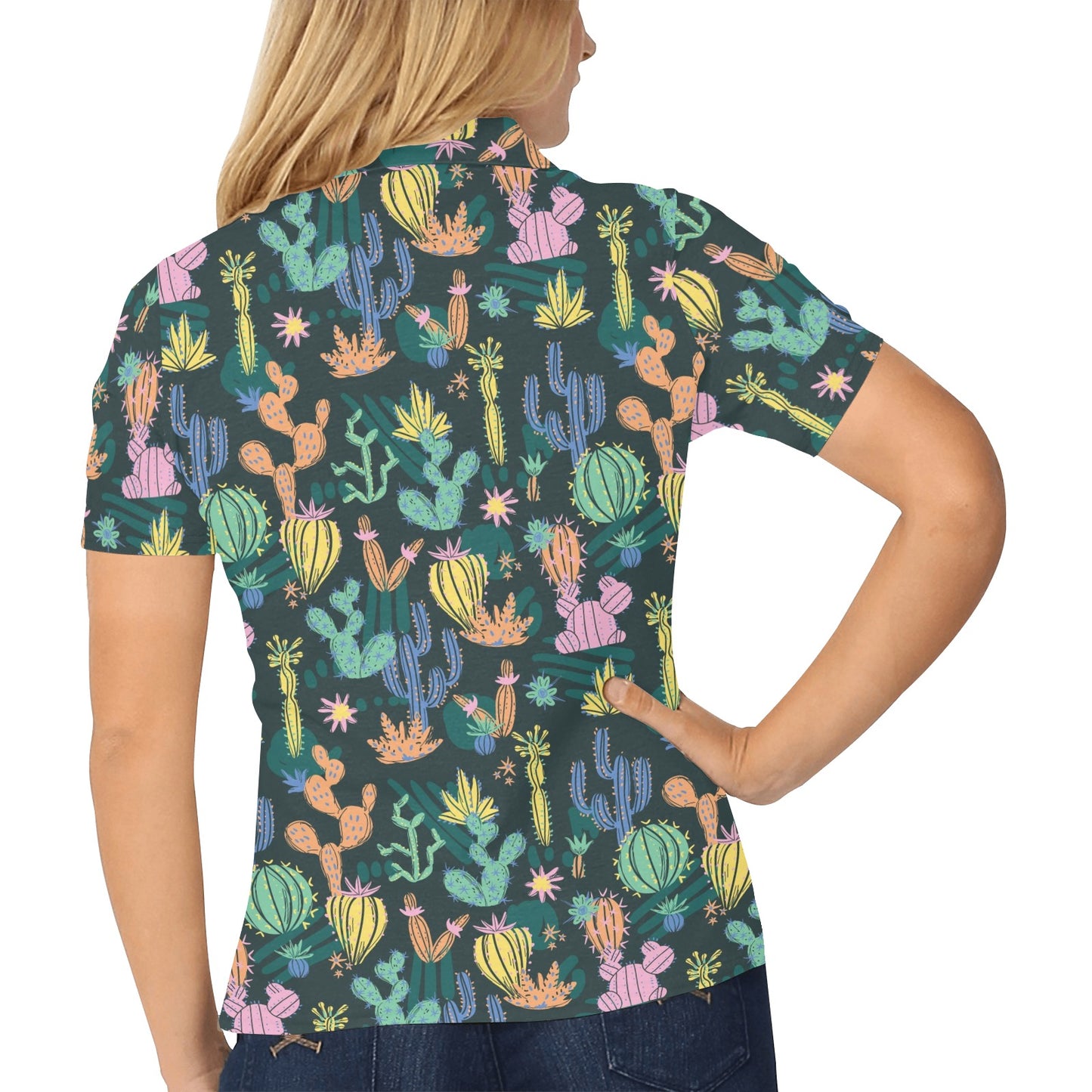 Cactus Pattern Print Design 05 Women's Polo Shirt