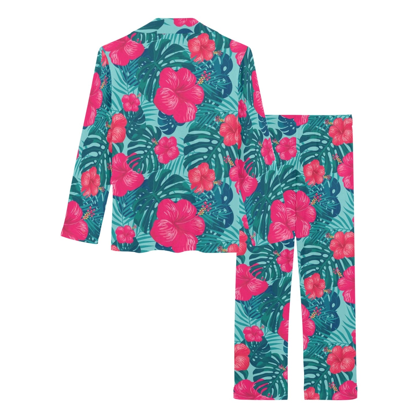 Red Hibiscus Pattern Print Design HB017 Women's Long Pajama Set