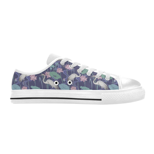 Water Lily Print Design LKS306 Women's White Low Top Shoes