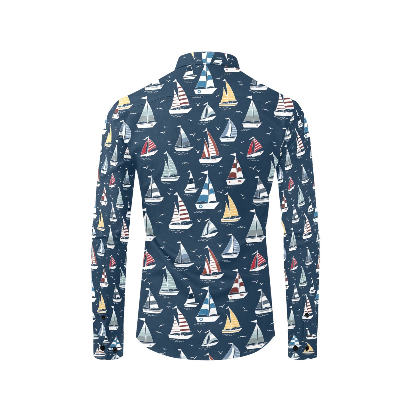 Sailboat Print Design LKS306 Men's Long Sleeve Dress Shirt