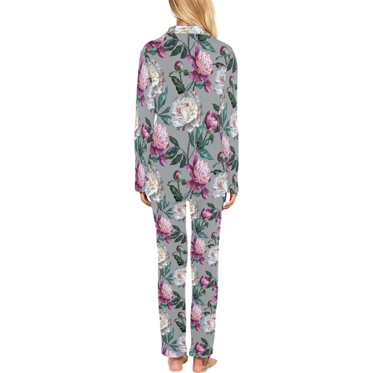 Peony Pattern Print Design PE01 Women's Long Pajama Set
