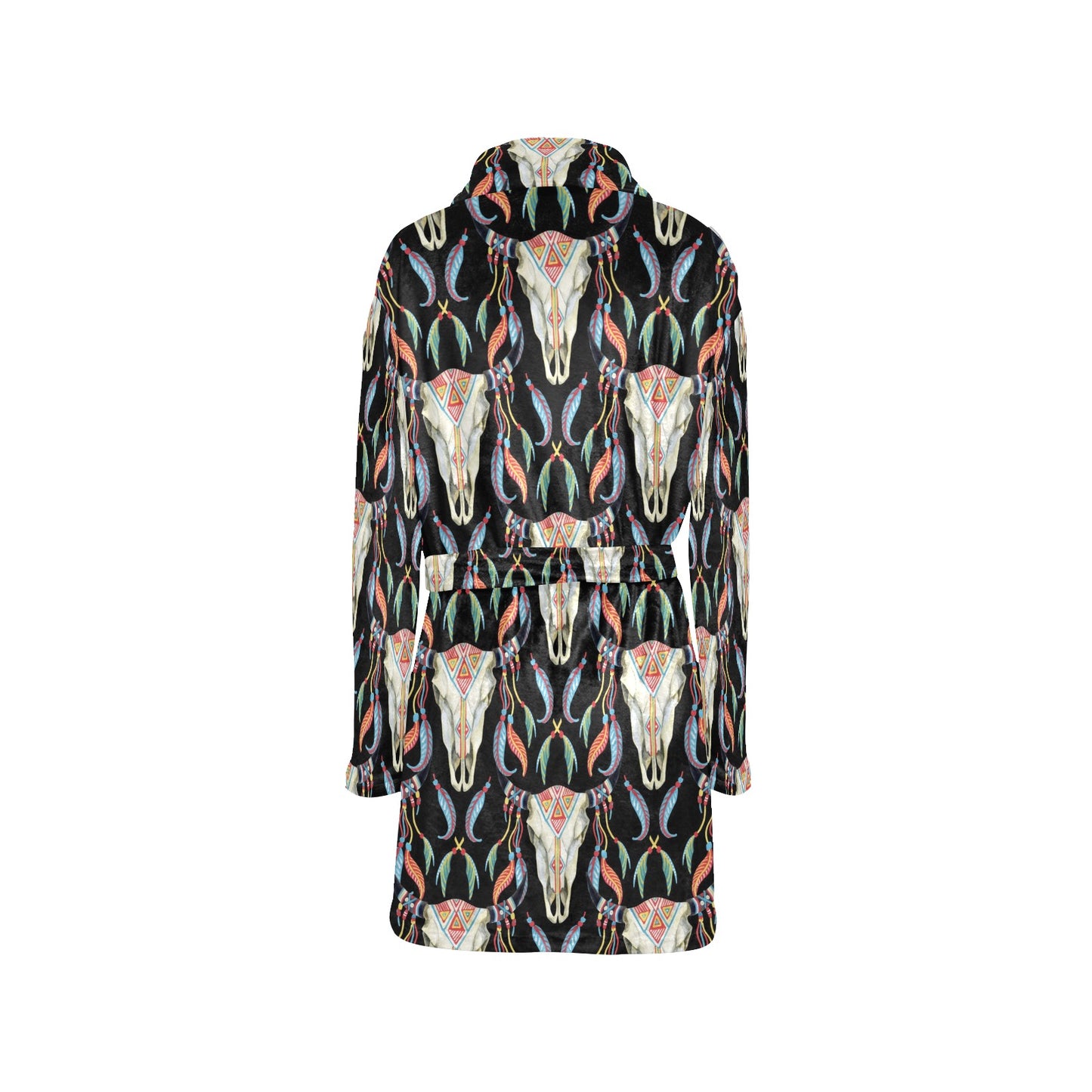 Buffalo Head Boho Style Pattern Print Design 01 Women's Fleece Robe