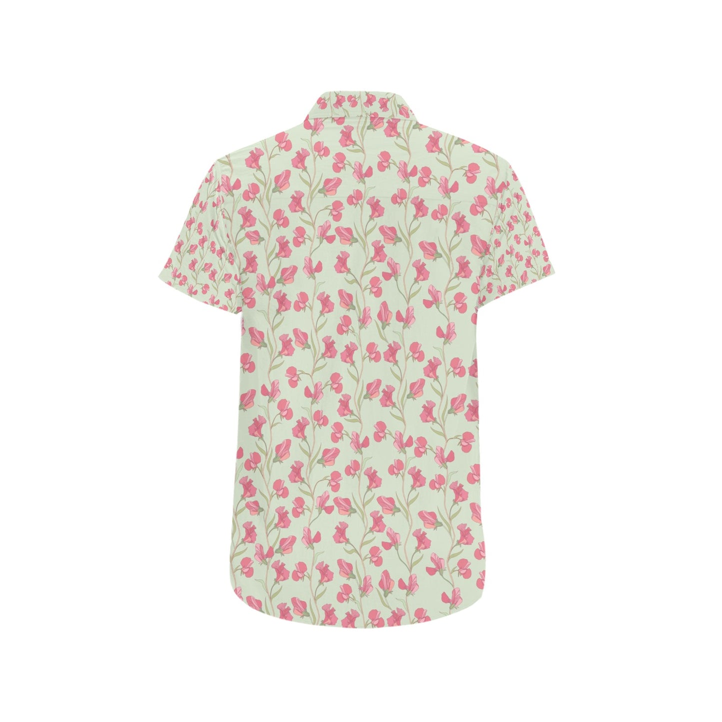 Sweet Pea Print Design LKS301 Men Short Sleeve Button Up Shirt