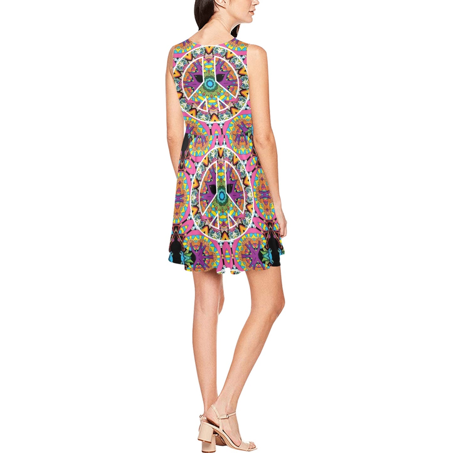 Peace Sign Pattern Print Design A03 Sleeveless Dress