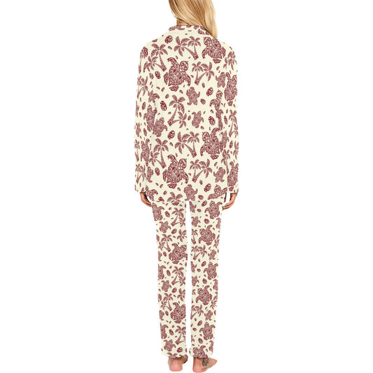 Polynesian Tattoo Turtle Themed Women's Long Pajama Set
