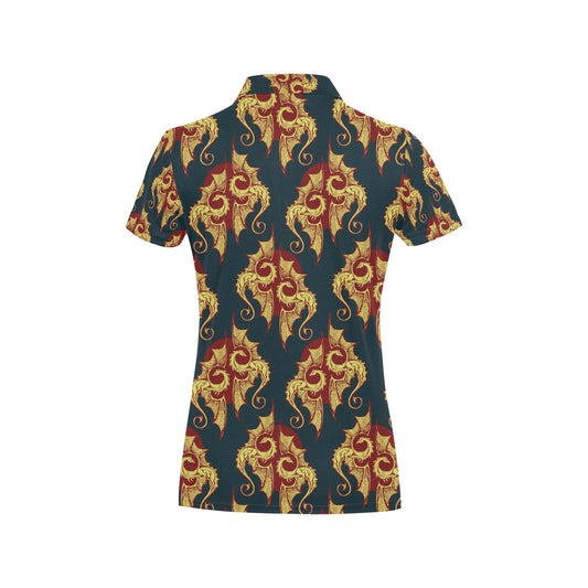 Dragons Gold Design Pattern Women's Polo Shirt