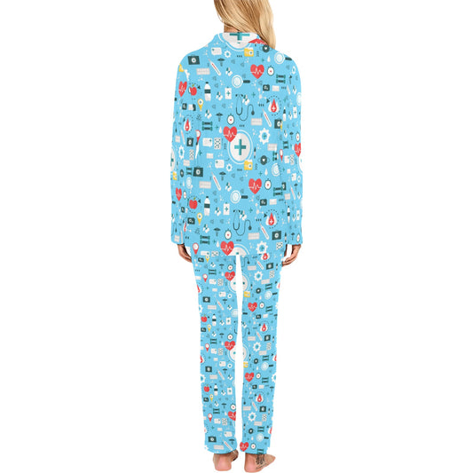 Medical Pattern Print Design 06 Women's Long Pajama Set