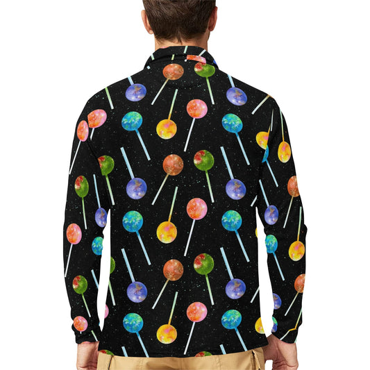 Lollipop Pattern Print Design LL04 Long Sleeve Polo Shirt For Men's