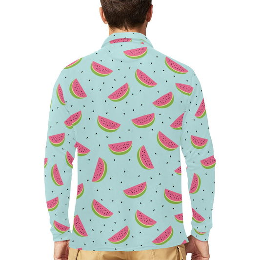Watermelon Pattern Print Design WM06 Long Sleeve Polo Shirt For Men's