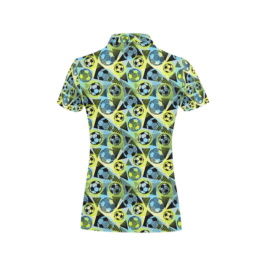 Soccer Ball Themed Print Design Women's Polo Shirt