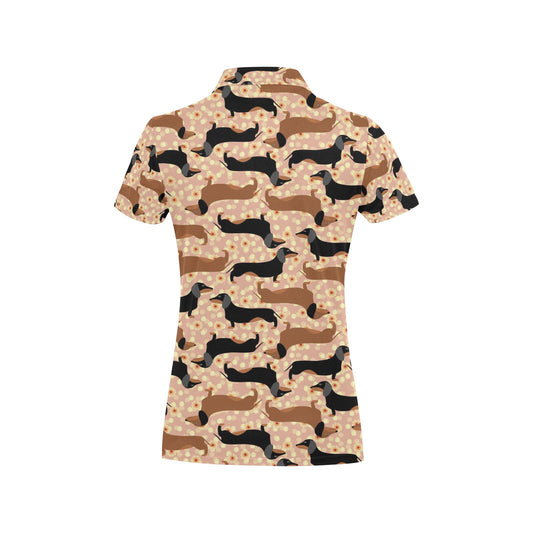 Dachshund Pattern Print Design 011 Women's Polo Shirt