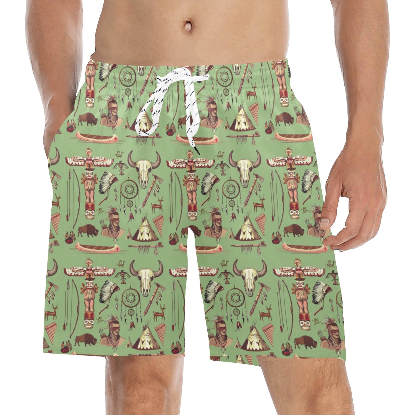 Native Indian Themed Design Print Men's Swim Trunks Beach Shorts