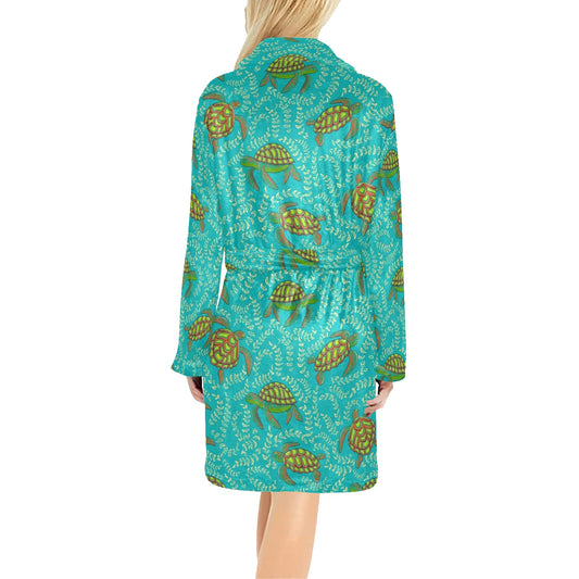 Sea Turtle Pattern Print Design T010 Women's Fleece Robe