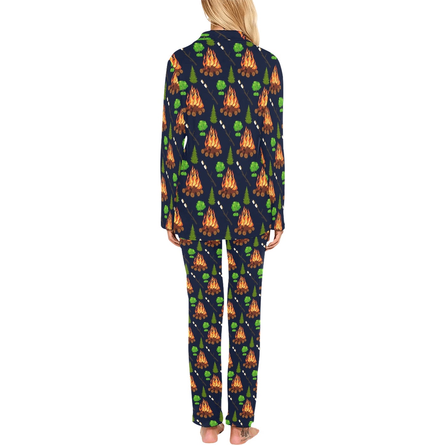 Camfire marshmallow Camping Design Print Women's Long Pajama Set