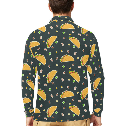 Taco Pattern Print Design TC02 Long Sleeve Polo Shirt For Men's