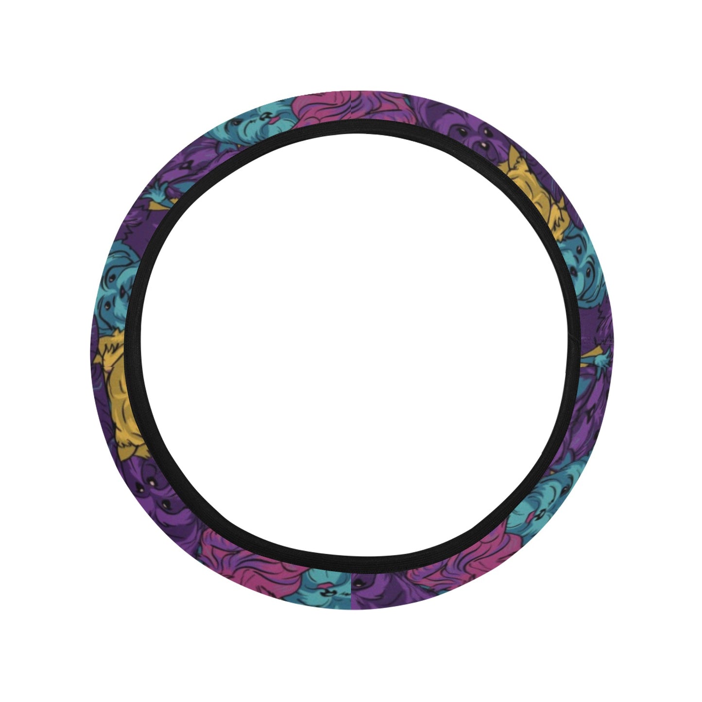 Yorkshire Terriers Print Design LKS3010 Steering Wheel Cover with Elastic Edge