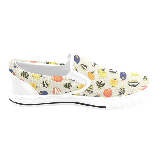 Angelfish Print Design LKS401 White Slip Ons Canvas Women's Shoes