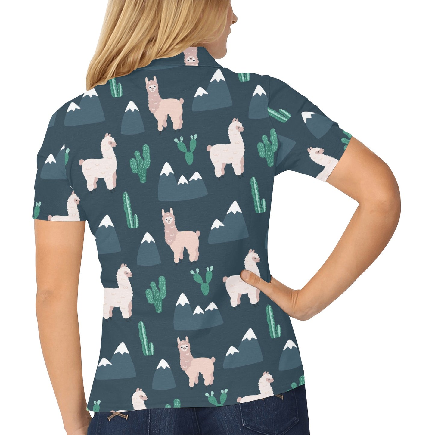 Llama Pattern Print Design 06 Women's Polo Shirt