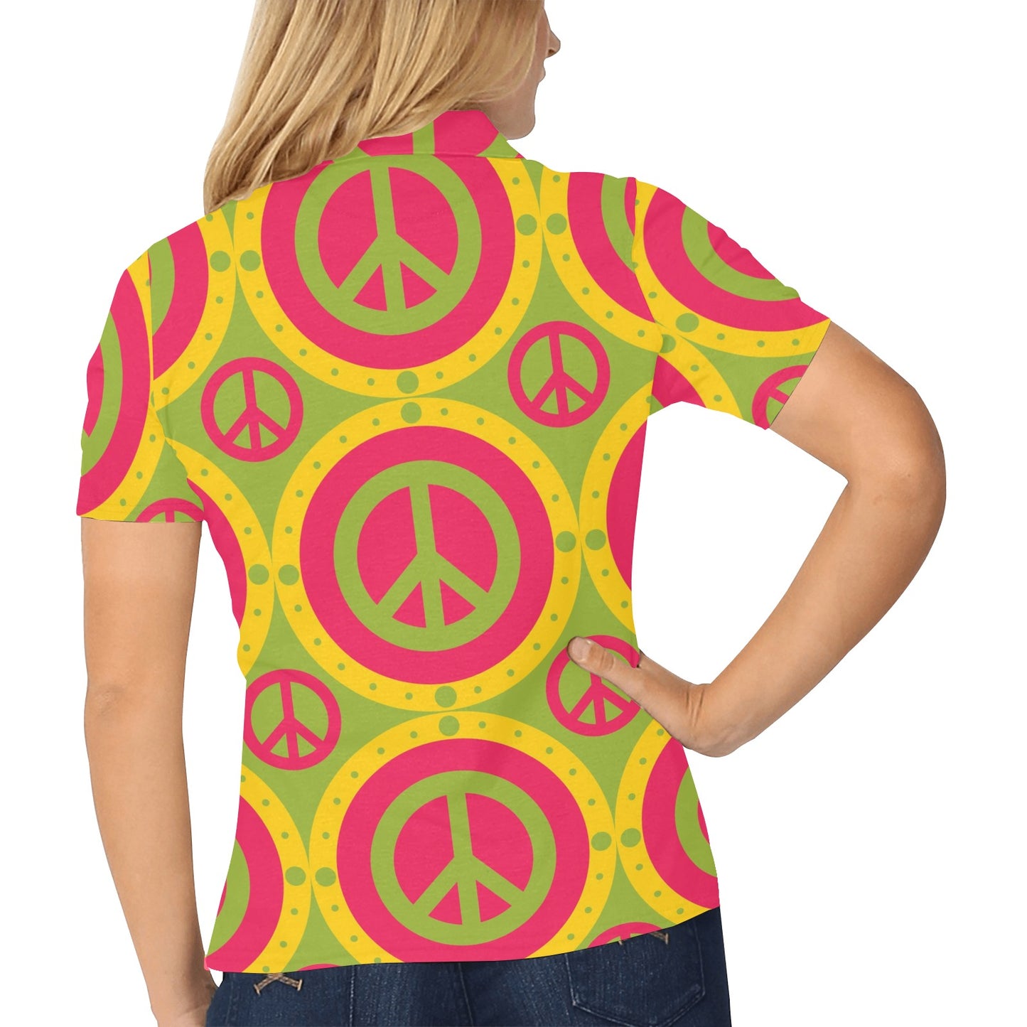 Peace Sign Pattern Print Design A01 Women's Polo Shirt