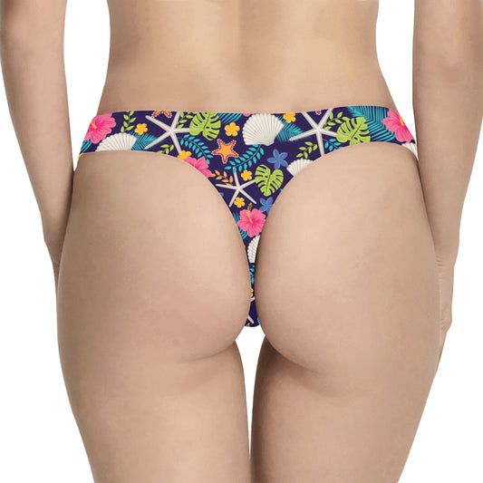 Beach Seashell Floral Theme Women's Thongs