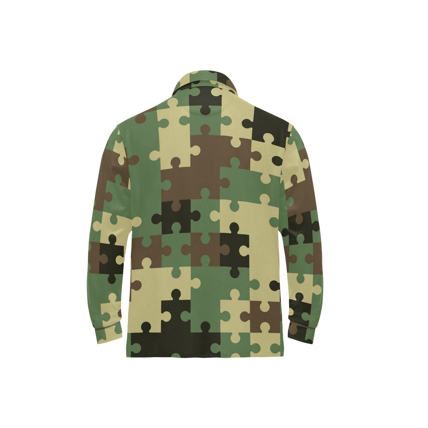 Puzzle Camo Pattern Print Design A03 Long Sleeve Polo Shirt For Men's