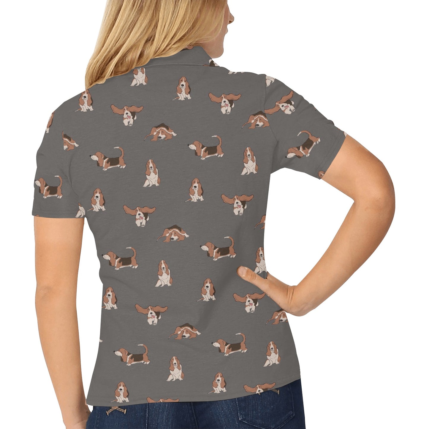 Basset Hound Pattern Print Design 03 Women's Polo Shirt
