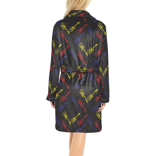 Electric Guitar Pattern Print Design 03 Women's Fleece Robe